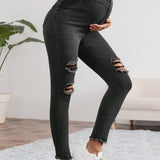 Jeans De Maternidad Casuales De Talle Medio Con Corte Irregular Y Ajustados