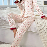 Conjunto de pijama con estampado ribete en contraste