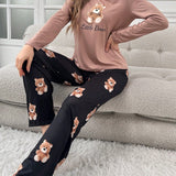 Conjunto De Pijama Para Mujer Con Estampado De Osos Y Letras
