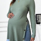 Maternidad Camiseta Con Bloques De Color Y Abertura Lateral
