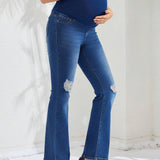 Jeans Rasgados Con Cintura Alta Para Maternidad