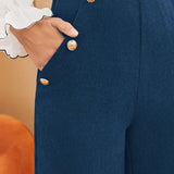 Frenchy Pantalones Anchos Con Decoracion De Botones Para Mujer