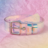 Cinturon transparente con hebilla de corazon holografica Y2K para pantalones vaqueros