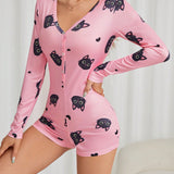 Mameluco De Pijama Para Mujer Con Estampado De Gato
