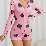 Mameluco De Pijama Para Mujer Con Estampado De Gato