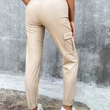 Eilly Bazar Pantalones cargo de cuero de PU con bolsillo lateral con solapa