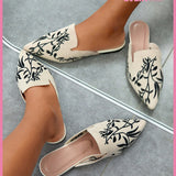 Cuccoo Everyday Collection Zapatos De Mujer Mulas Planas Con Punta Bordada Con Disenos De Plantas Para Primavera Y Verano