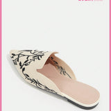 Cuccoo Everyday Collection Zapatos De Mujer Mulas Planas Con Punta Bordada Con Disenos De Plantas Para Primavera Y Verano