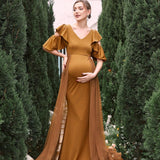 Vestido Formal De Cola De Sirena Con Adorno De Volantes Para Maternidad