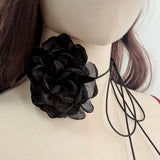 NEW Elegante Collar Con Colgante De Flor Negra De Tela Estilo Vacaciones De Verano Y Cadena Para La Cintura Con Cordon De Cuero