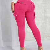 SXY Pantalon Ajustado De Bolsillo De Solapa