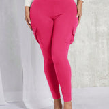 SXY Pantalon Ajustado De Bolsillo De Solapa