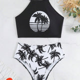 Swim Vcay Banador bikini con estampado tropical de talle alto