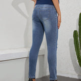 NEW  Jeans Premama Con Cintura Ajustable Y Rotos