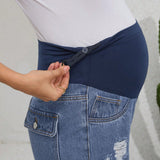 NEW  Jeans De Maternidad Con Detalles De Agujeros Graduales Y Cintura Ajustable