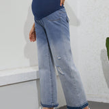 NEW  Jeans De Maternidad Con Detalles De Agujeros Graduales Y Cintura Ajustable