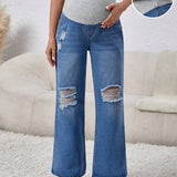 Jeans Premama Con Cintura Ajustable Y Rasgados
