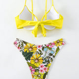 Swim Vcay Conjunto De Bikini De Bano Con Estampado Floral Y Nudo Delantero