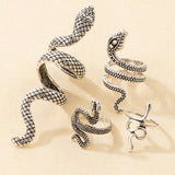 ROMWE Goth 4 piezas Anillo miedoso aleacion de zinc con diseno de serpiente para mujeres para decoracion diaria