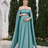Vestido De Noche Largo De Hombros Descubiertos Con Volantes Para Embarazadas