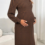Vestido De Pata De Gallo Con Cuello Levantado Para Mujeres Embarazadas
