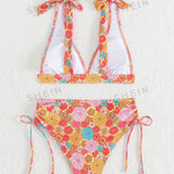 Swim Vcay Vestido de baño bikini floral de hombro con nudo