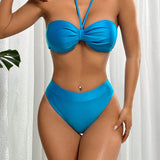 Swim Basics Conjunto De Bikini Con Cuello Halter De Color Solido Para Mujer, Carnaval