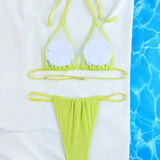 Conjunto De Traje De Bano De Bikini Con Sujetador Triangular Halter Y Parte Inferior De Bano De 2 Piezas De Color Solido