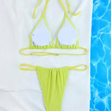 Conjunto De Traje De Bano De Bikini Con Sujetador Triangular Halter Y Parte Inferior De Bano De 2 Piezas De Color Solido