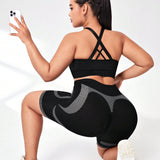 Yoga Futuristic Talla grande Shorts deportivos con estampado de rayas de cintura ancha