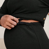 Conjunto De Pantalones Acampanados De Cintura Ajustable Y Camiseta De Manga Larga Con Botones Para Mujer Embarazada