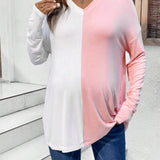 Camiseta De Maternidad Con Cuello En V Y Bloques De Color