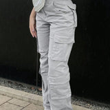 NEW Pantalones Largos De Bolsillo Reversible De Color Solido Para Mujer