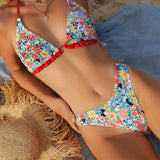 Swim Mod Conjunto De Banador De Cuello Halter Con Estampado Floral Para Mujeres, Ideal Para San Valentin