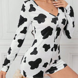Pijama Con Estampado De Vaca Para Mujeres