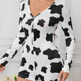 Pijama Con Estampado De Vaca Para Mujeres