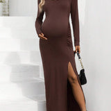 Vestido Dividido Plisado De Color Solido Para Mujeres Embarazadas