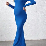 Vestido De Maternidad Estilo Sirena Con Hombros Descubiertos Y Color Solido