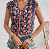 Frenchy Blusa Sin Mangas Con Cuello En V Y Estampado Vegetal De Cuerpo Entero