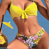 Swim Vcay Conjunto De Bikini De Bano Con Estampado Floral Y Nudo Delantero