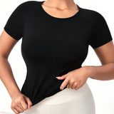 Yoga Basic Camiseta Deportiva De Manga Corta Raglan Con Cuello Redondo Para Mujeres De Talla Grande
