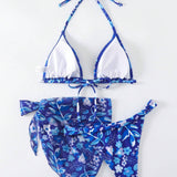 Swim Vcay Conjunto De Bikini Floral Con Copas Triangulares Y Conjunto De Falda De Playa (estilo Resort)