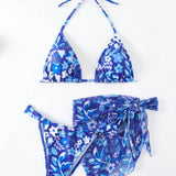 Swim Vcay Conjunto De Bikini Floral Con Copas Triangulares Y Conjunto De Falda De Playa (estilo Resort)