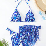 Swim Vcay Conjunto De Bikini Floral Con Copas Triangulares Y Conjunto De Falda De Playa (estilo Resort)