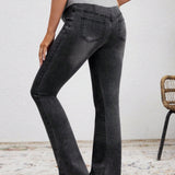 Jeans Acampanados De Talle Alto Elasticos Y Comodos Para Embarazo Con Cinturilla Ajustable