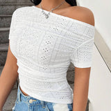 EZwear Camiseta Blanca De Cuello Asimetrico Y Ajustada
