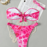 Swim Vcay Conjunto De Bikini Sin Tirantes Con Estampado Floral Para Mujer
