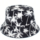 Sombrero De Pesca Reversible Unisex Estilo Hawai Con Patron De Palmeras Para Excursiones De Verano, Proteccion Solar