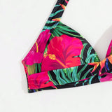 Swim Vcay 2 Piezas/set Traje De Bano De Bikini De Estampado Tropical Para Mujer Con Copa Rigida En El Sosten