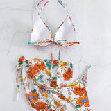 Swim Vcay Conjunto De Bikini Con Lazo Y Cuello Halter Con Estampado Floral Para Mujer Carnaval